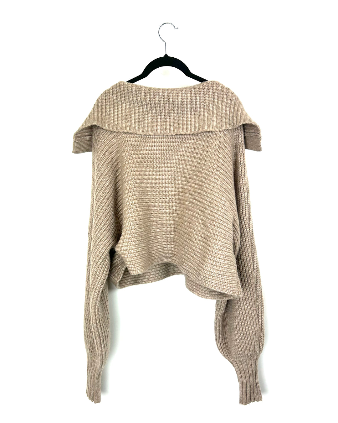 Oatmeal Knit Collared Cropped Sweater - Large