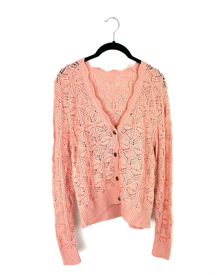 Dusty Rose Crochet Cardigan Sweater - Medium