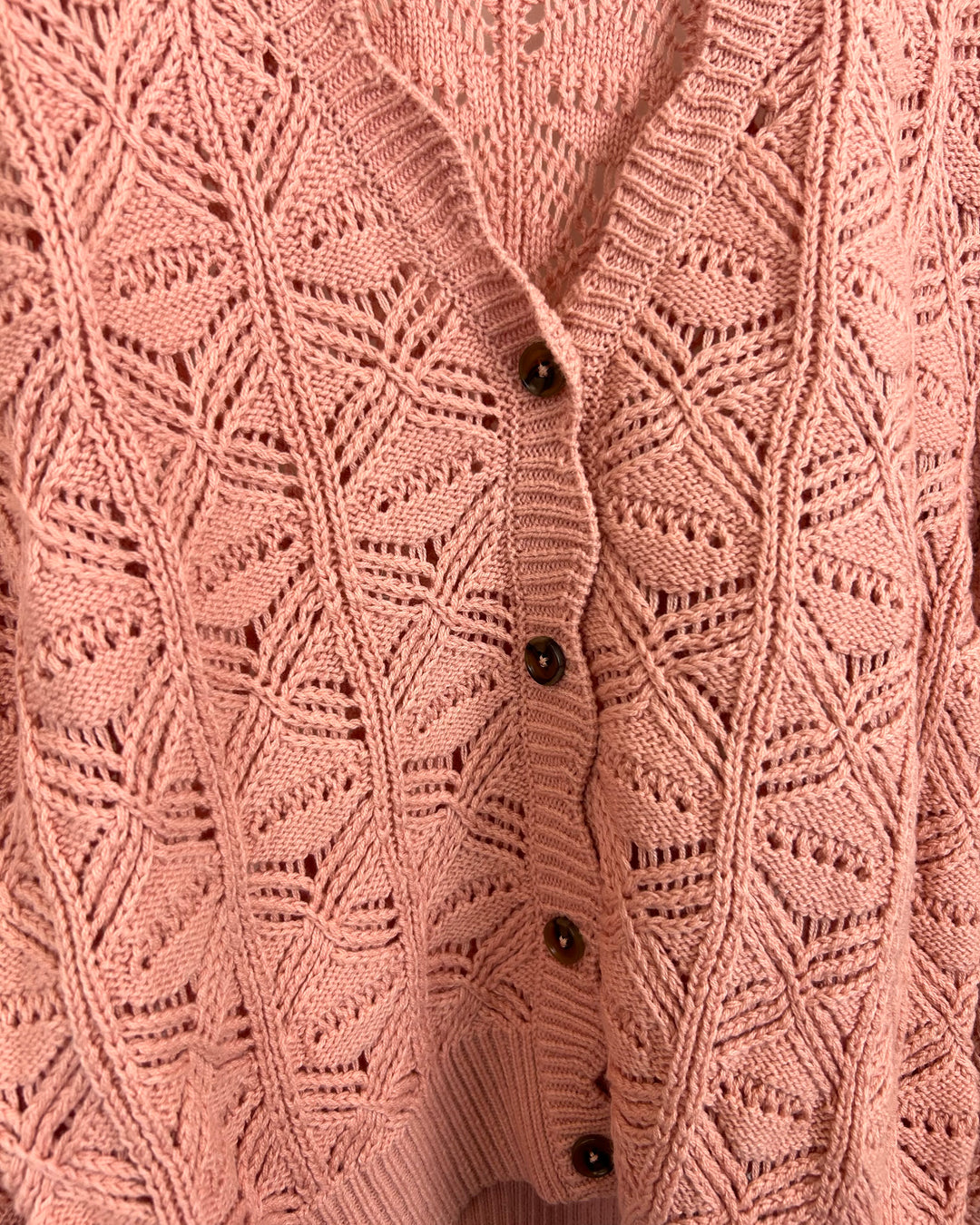 Dusty Rose Crochet Cardigan Sweater - Medium