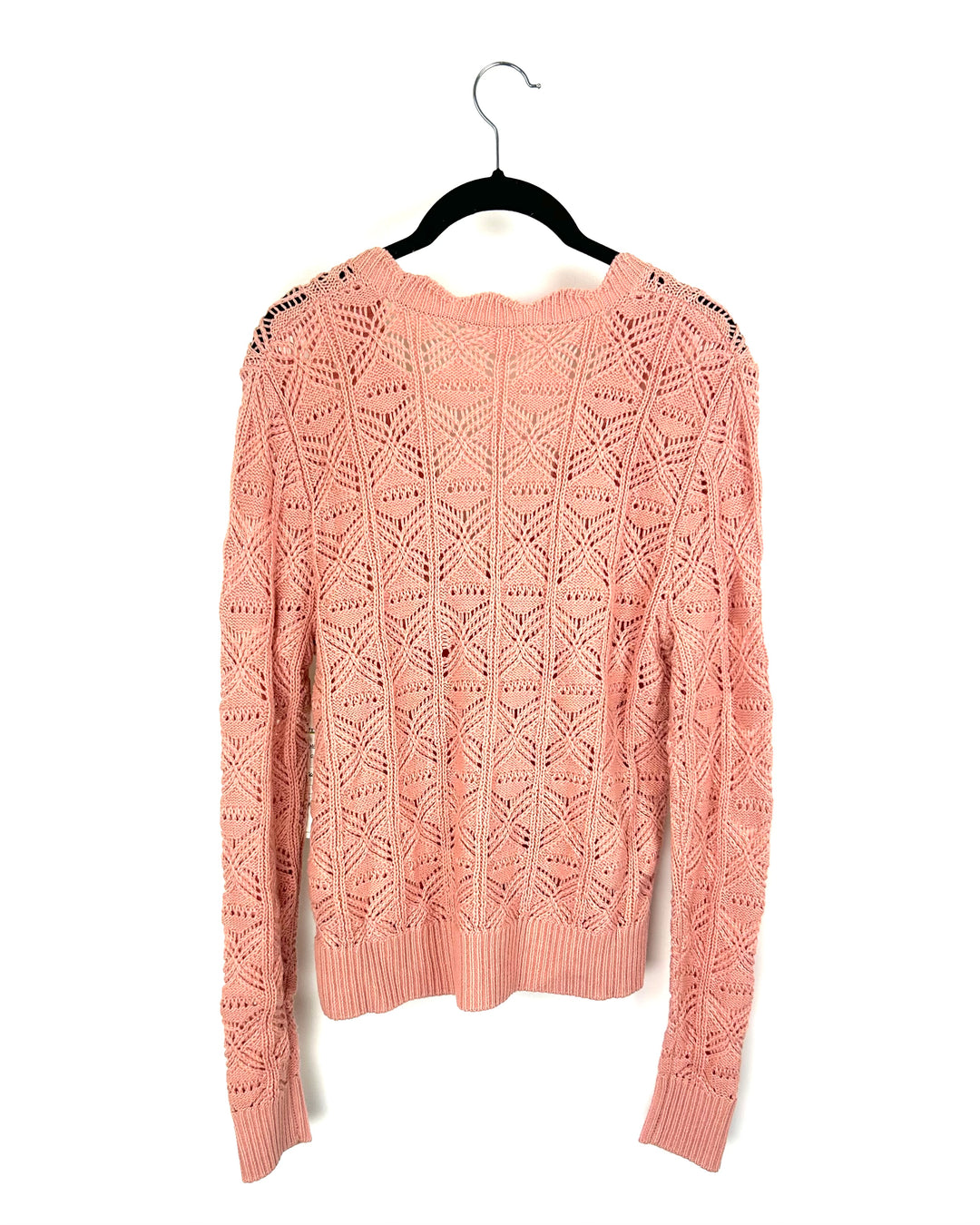 Dusty Rose Crochet Cardigan Sweater - Medium