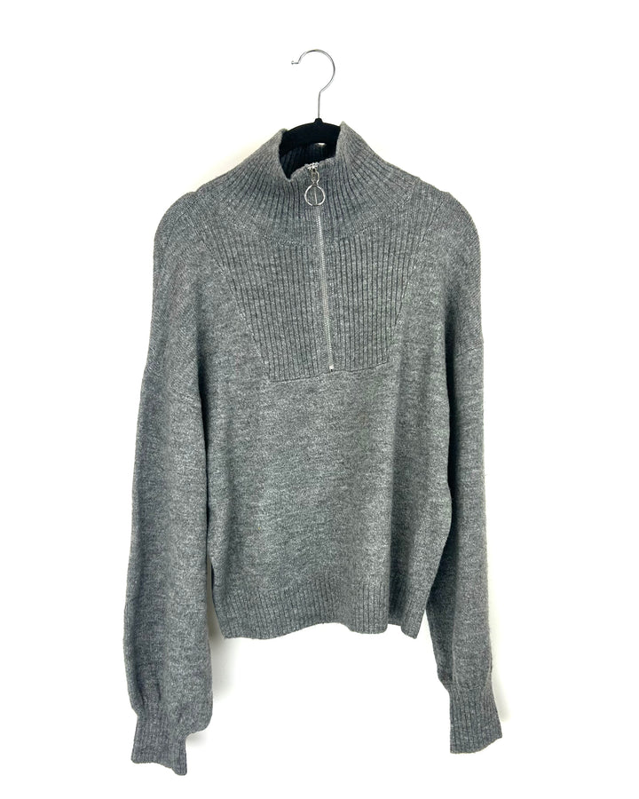 Dark Gray Cropped Quarter Zip Sweater - Medium