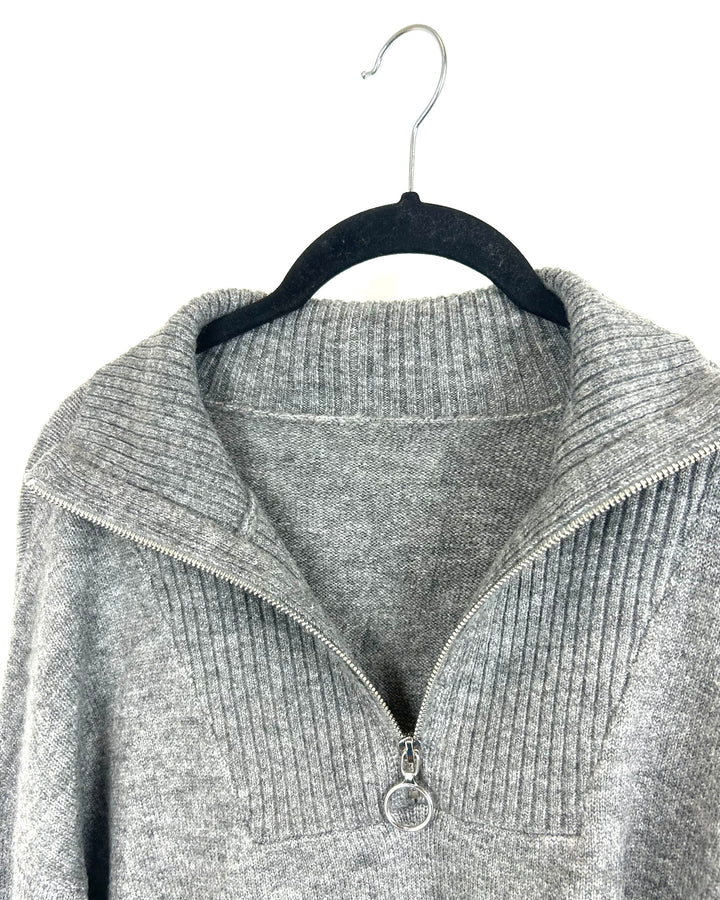Dark Gray Cropped Quarter Zip Sweater - Medium