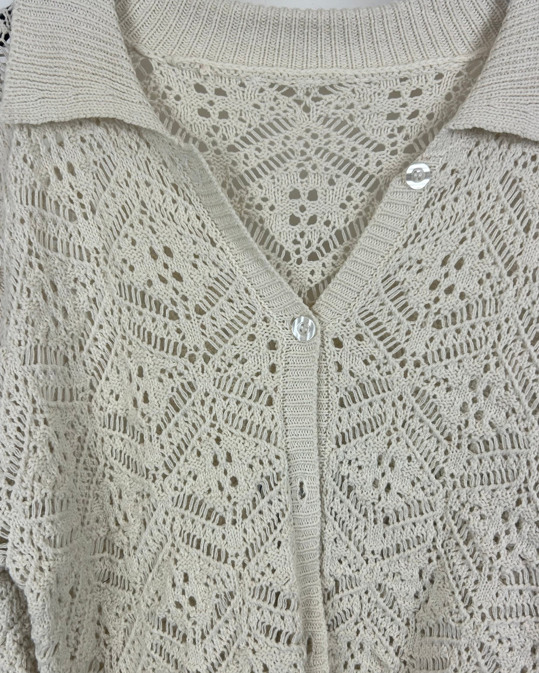 Beige Crochet Cardigan With Collar - Medium