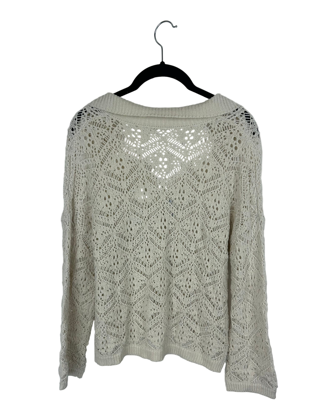 Beige Crochet Cardigan With Collar - Medium