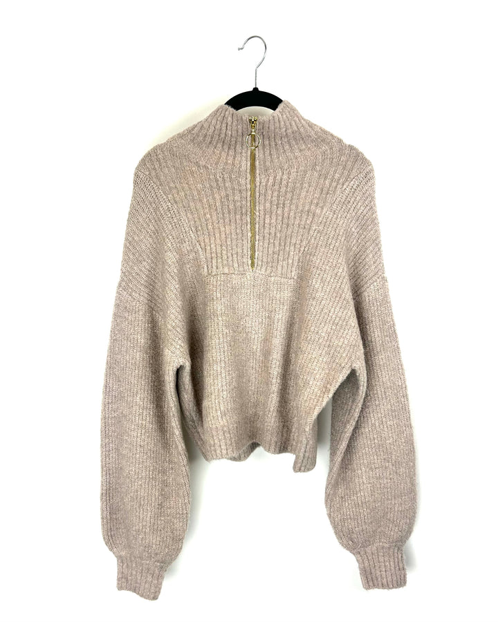 Oatmeal Cropped Quarter Zip Sweater - Medium