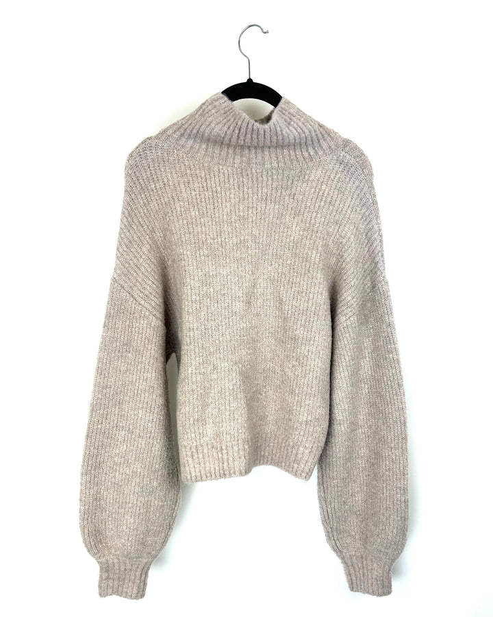 Oatmeal Cropped Quarter Zip Sweater - Medium