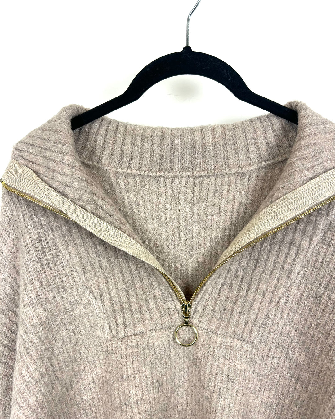 Oatmeal Cropped Quarter Zip Sweater - Medium