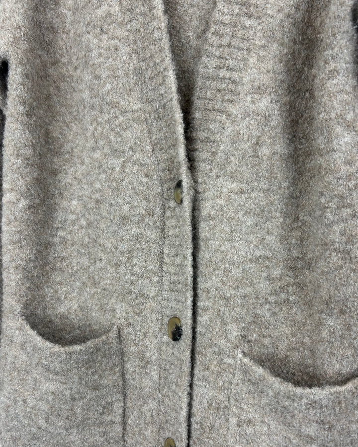 Light Brown Long Button-Up Cardigan - Large