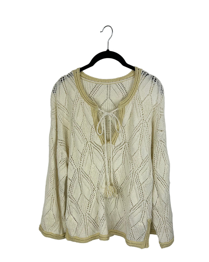 Cream Boho Crochet Sweater - Medium