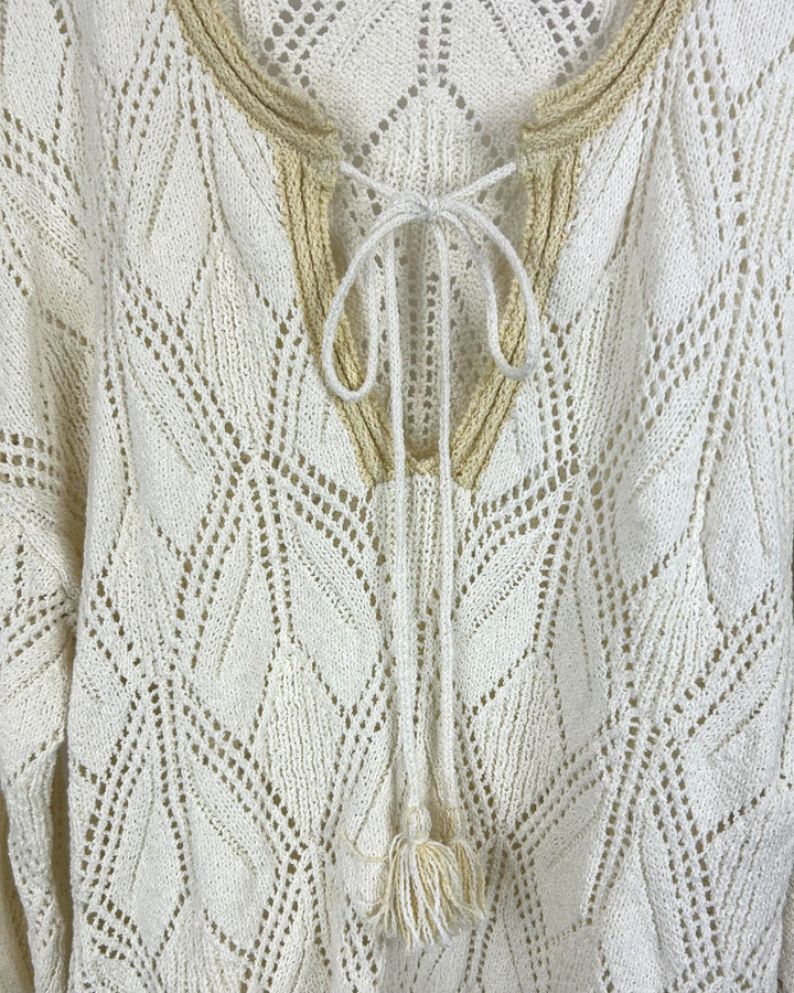 Cream Boho Crochet Sweater - Medium