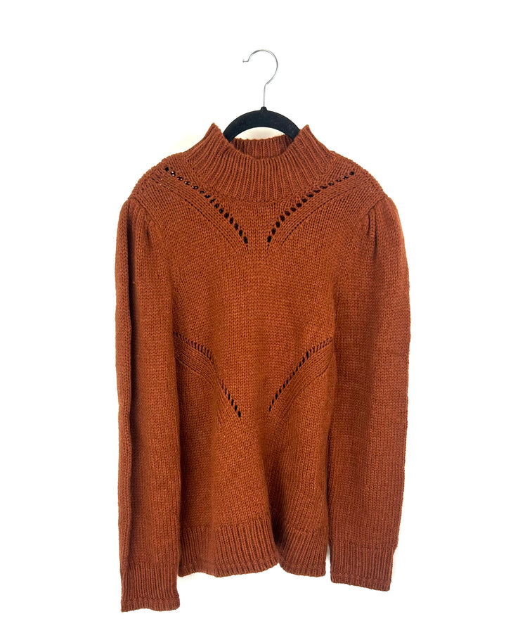 Burnt Orange Mock Neck Knit Sweater - Medium