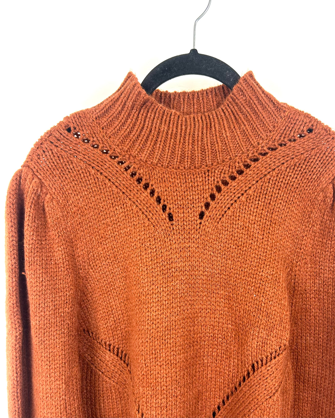 Burnt Orange Mock Neck Knit Sweater - Medium