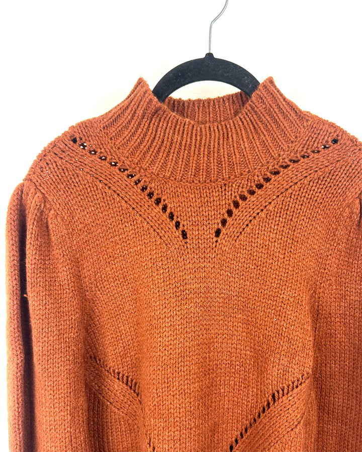 Burnt Orange Mock Neck Knit Sweater - Medium