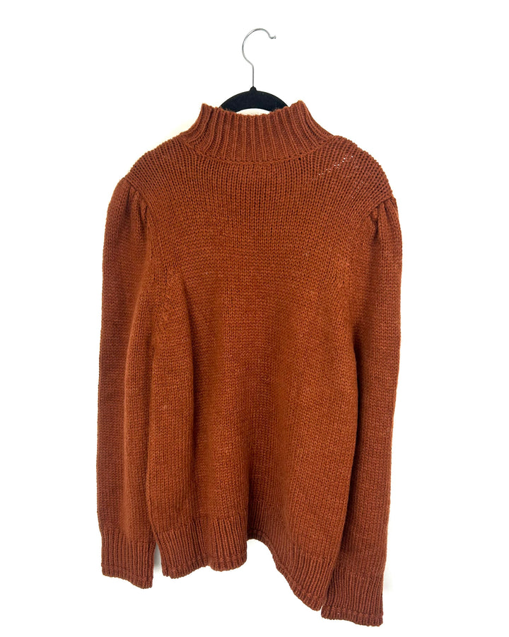 Burnt Orange Mock Neck Knit Sweater - Medium