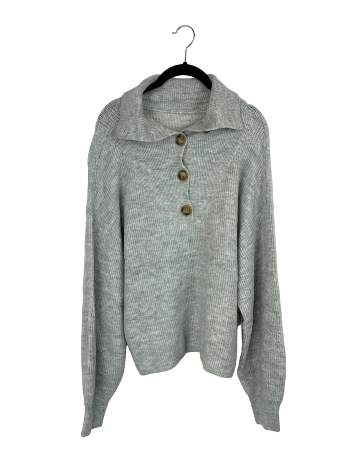 Gray Knit Collared Sweater - Medium