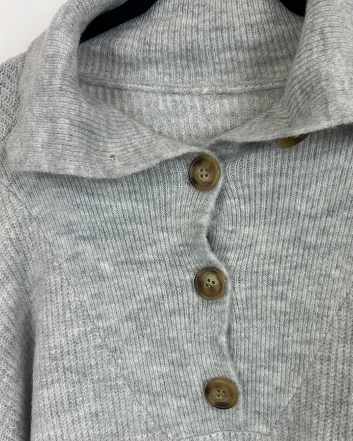 Gray Knit Collared Sweater - Medium