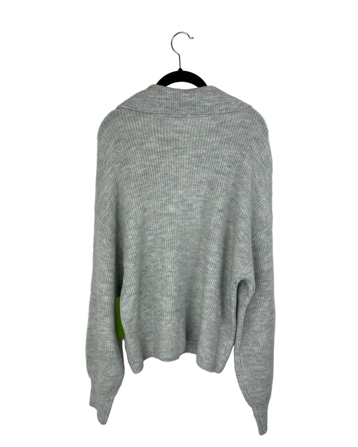 Gray Knit Collared Sweater - Medium
