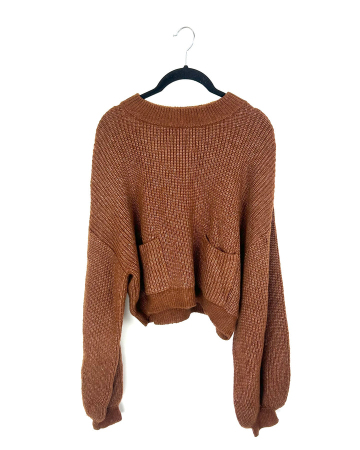 Rust Colored Cropped Knit Sweater - Medium