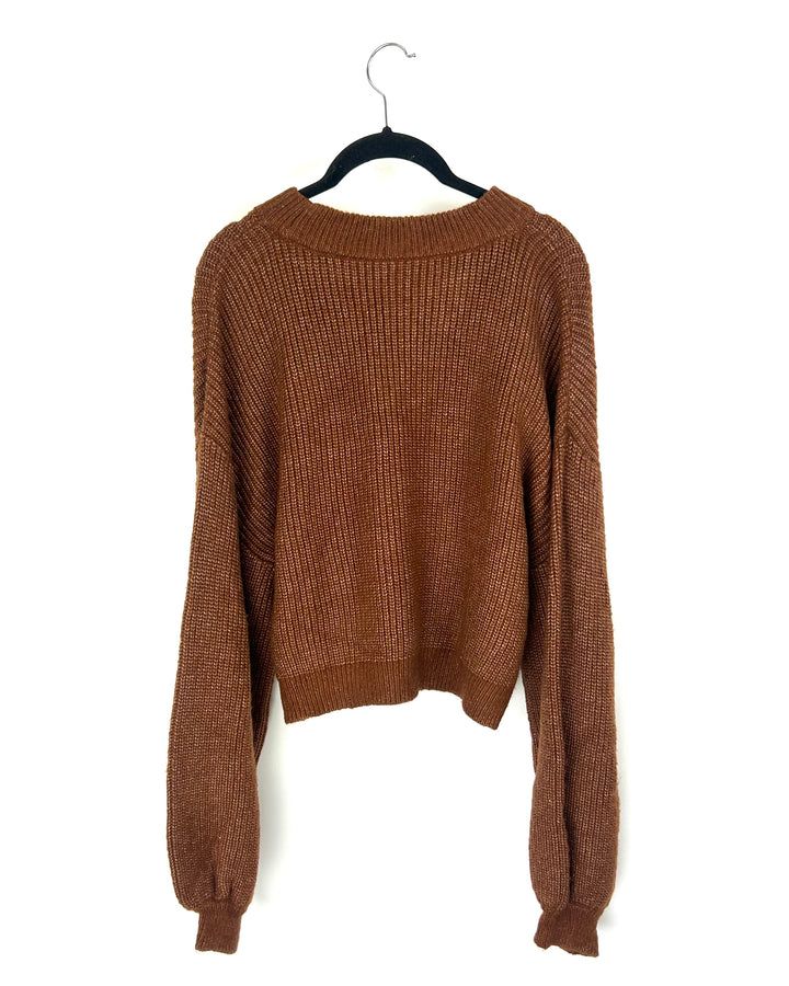 Rust Colored Cropped Knit Sweater - Medium