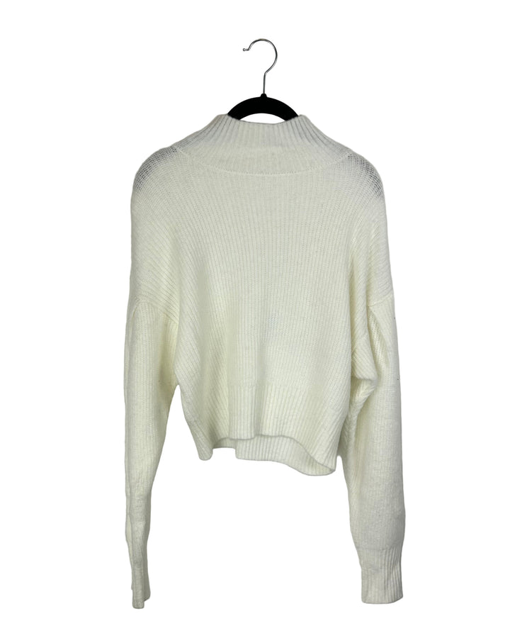 Cream White Mock-Neck Cropped Sweater - Medium