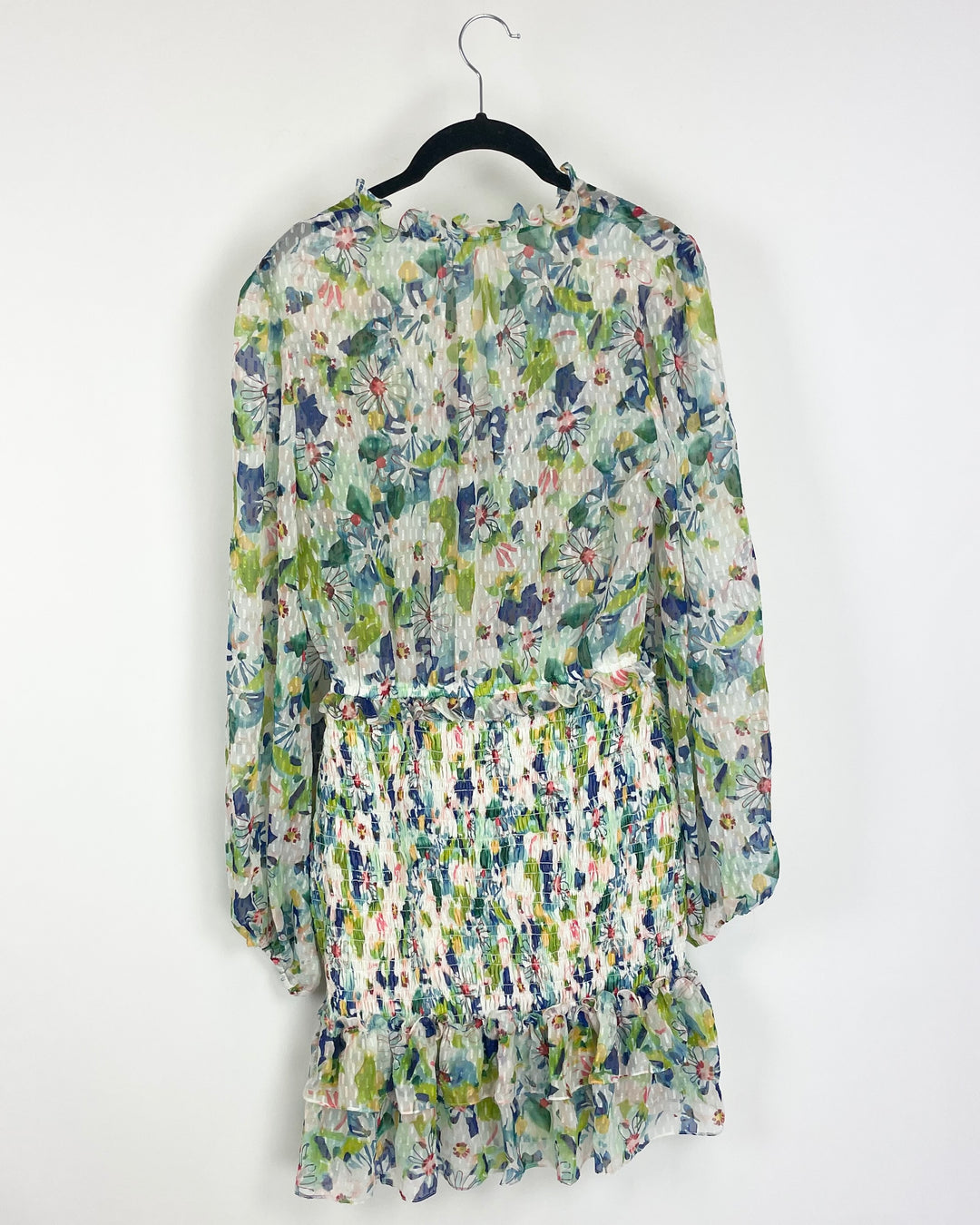 White And Green Floral Long Sleeve Dress - Size 6