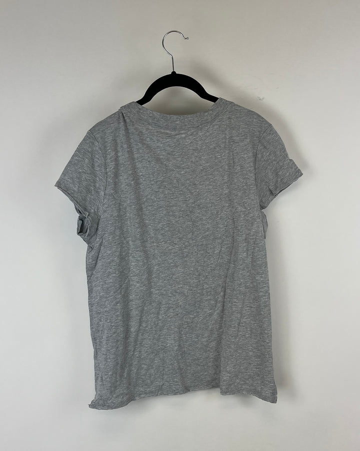 Light Gray Cap Sleeve T-Shirt With Black Logo - Small