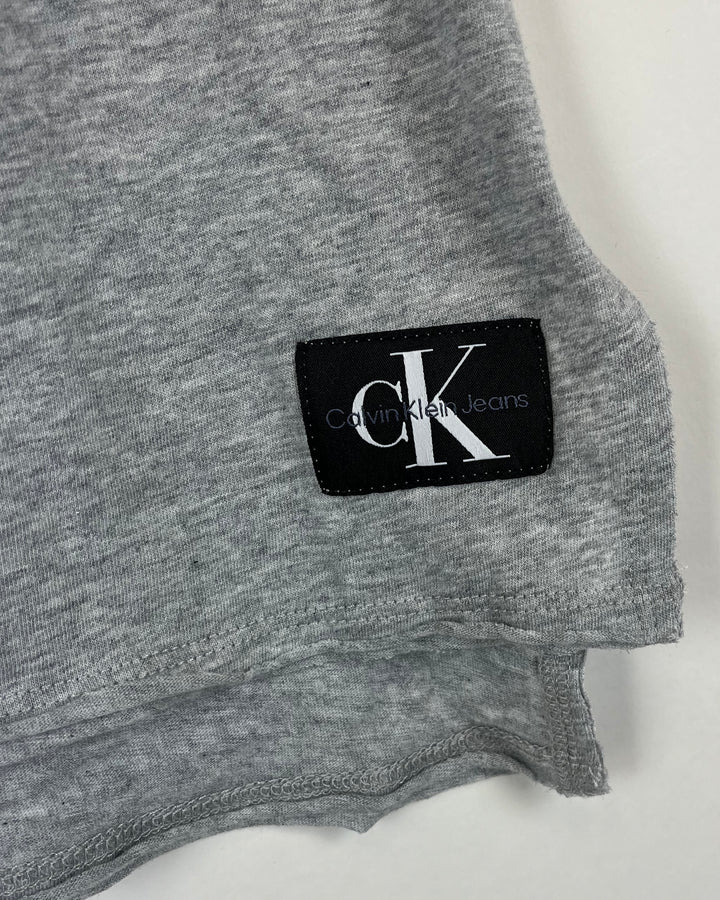 Light Gray Cap Sleeve T-Shirt With Black Logo - Small