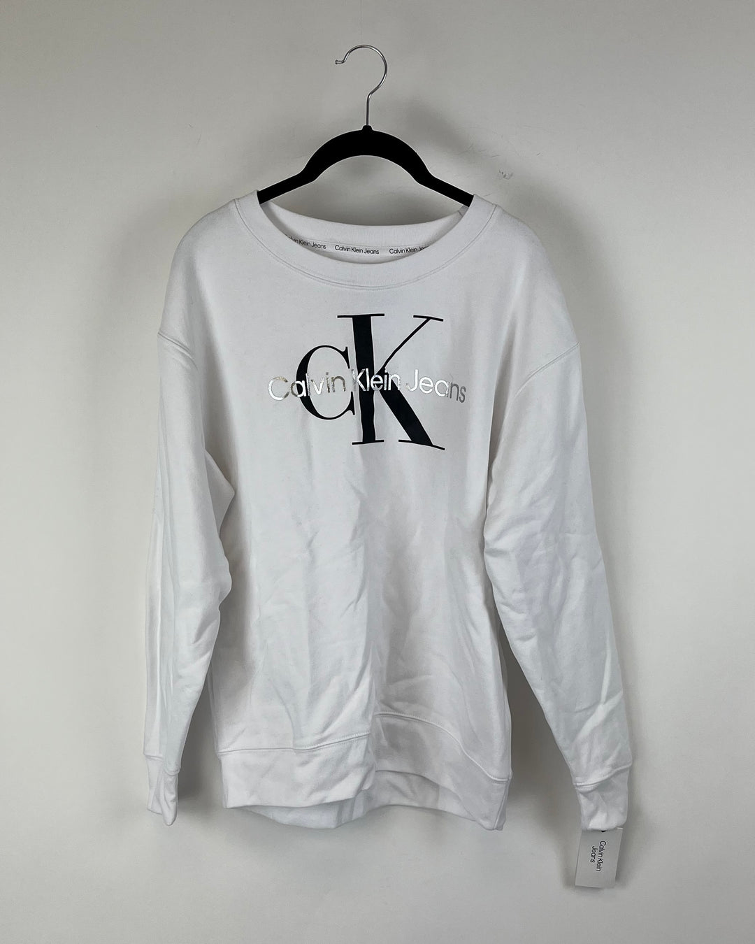White With Black And Silver Logo Crewneck - Small