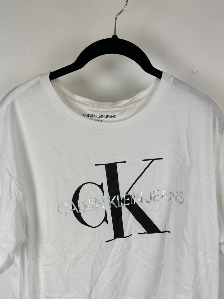 Cropped White Logo T-Shirt - Small