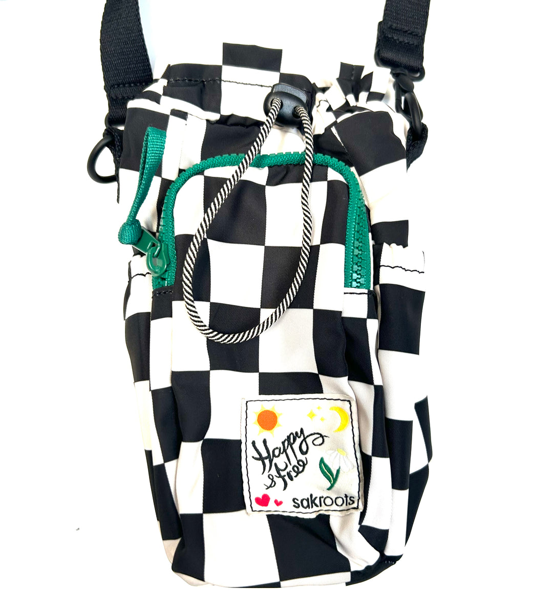 Black and Off White Checkerboard Drawstring Bag