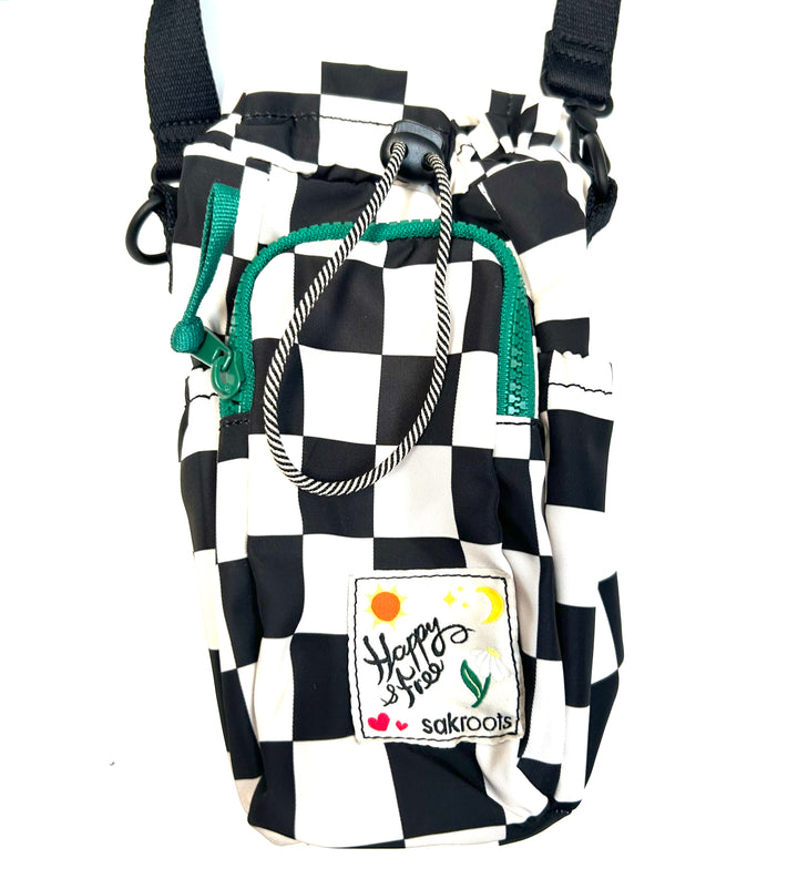 Black and Off White Checkerboard Drawstring Bag