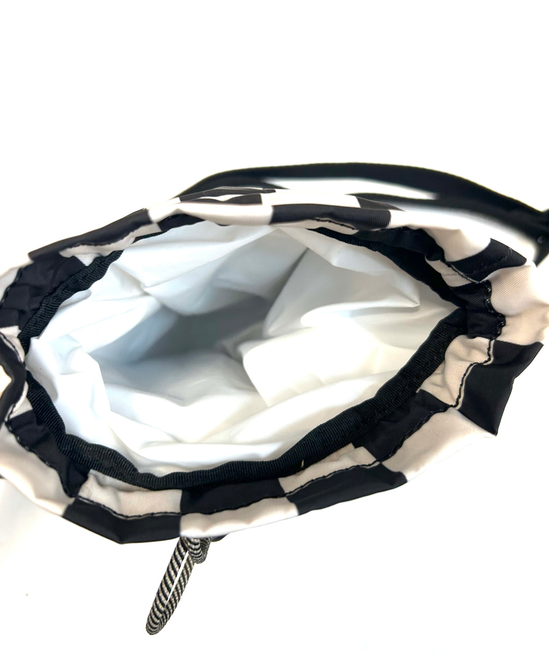 Black and Off White Checkerboard Drawstring Bag