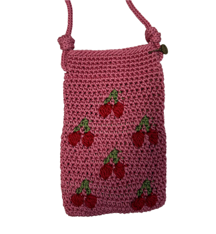 Pink Cherry Crochet Crossbody Mini Bag