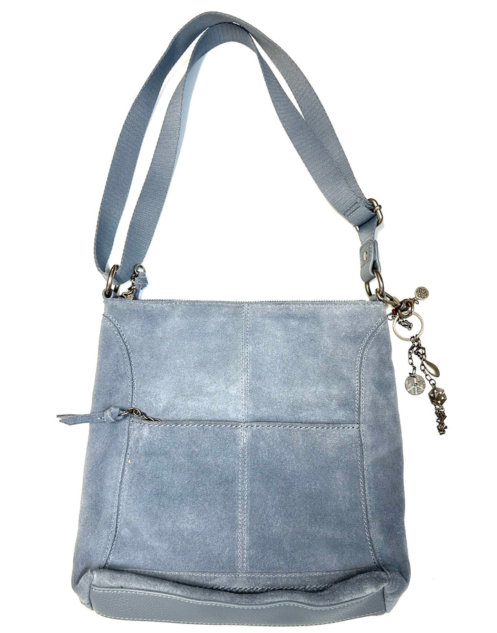 Stone Blue Suede Crossbody Bag
