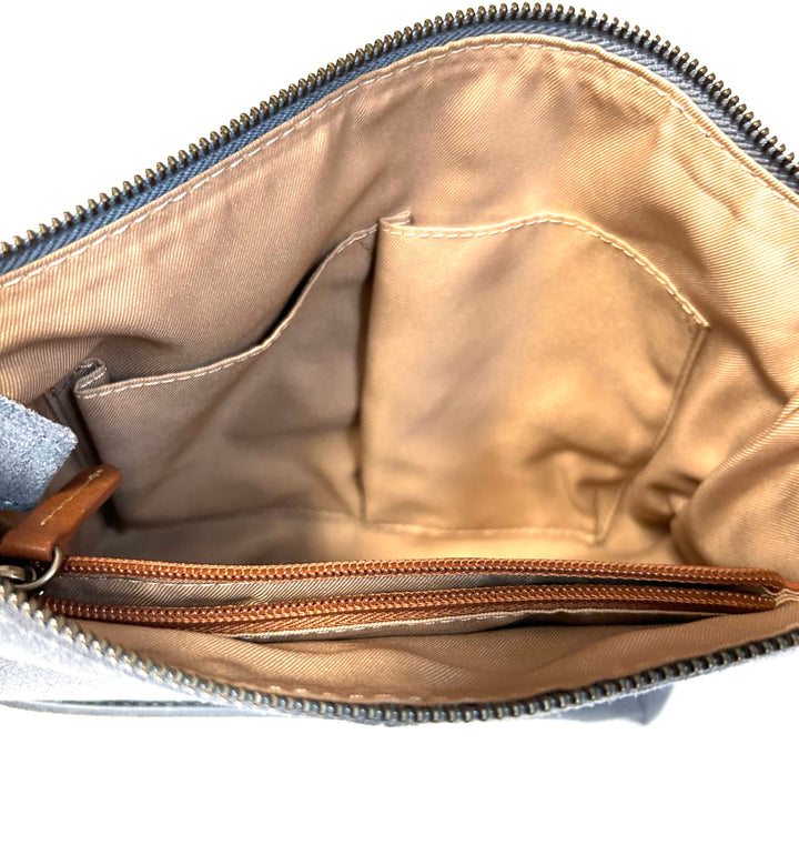 Stone Blue Suede Crossbody Bag