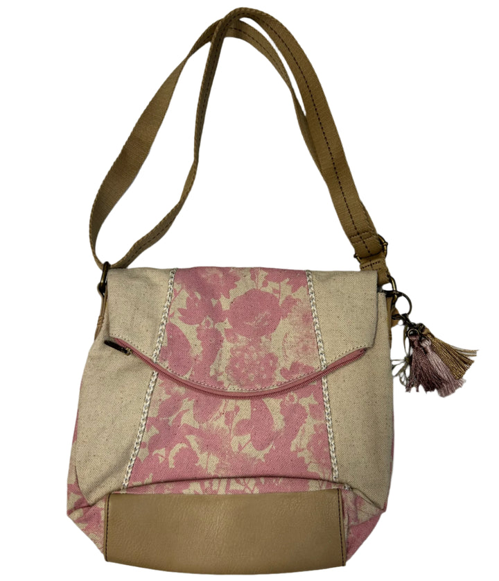 Pink And Beige Floral Crossbody Bag