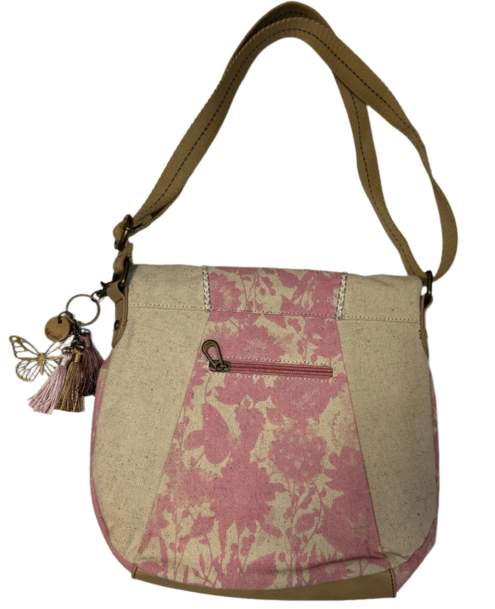 Pink And Beige Floral Crossbody Bag