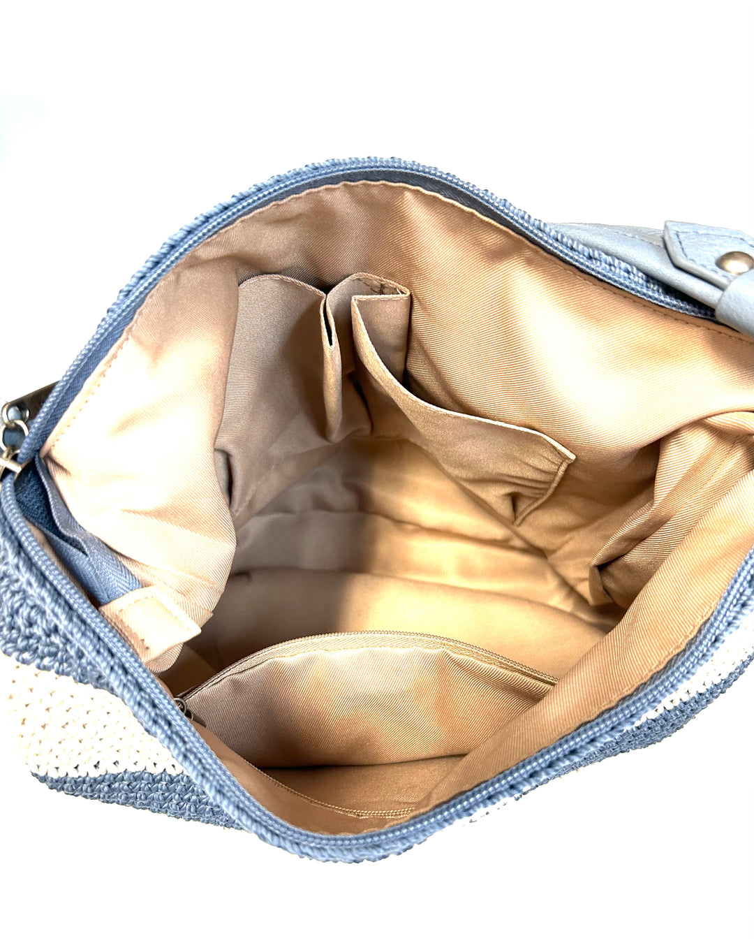 Blue and Cream Striped Crochet Tote Handbag