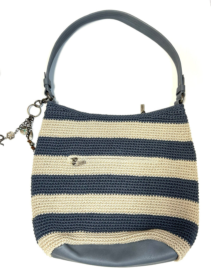Blue and Cream Striped Crochet Tote Handbag
