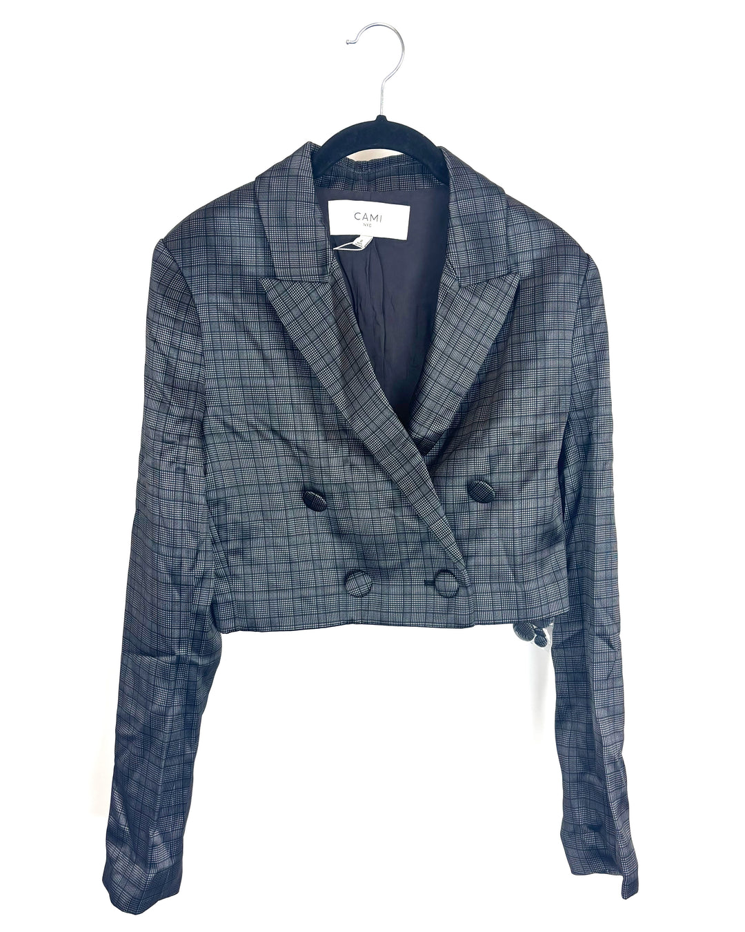 Grey Plaid Blazer Top - Size 4