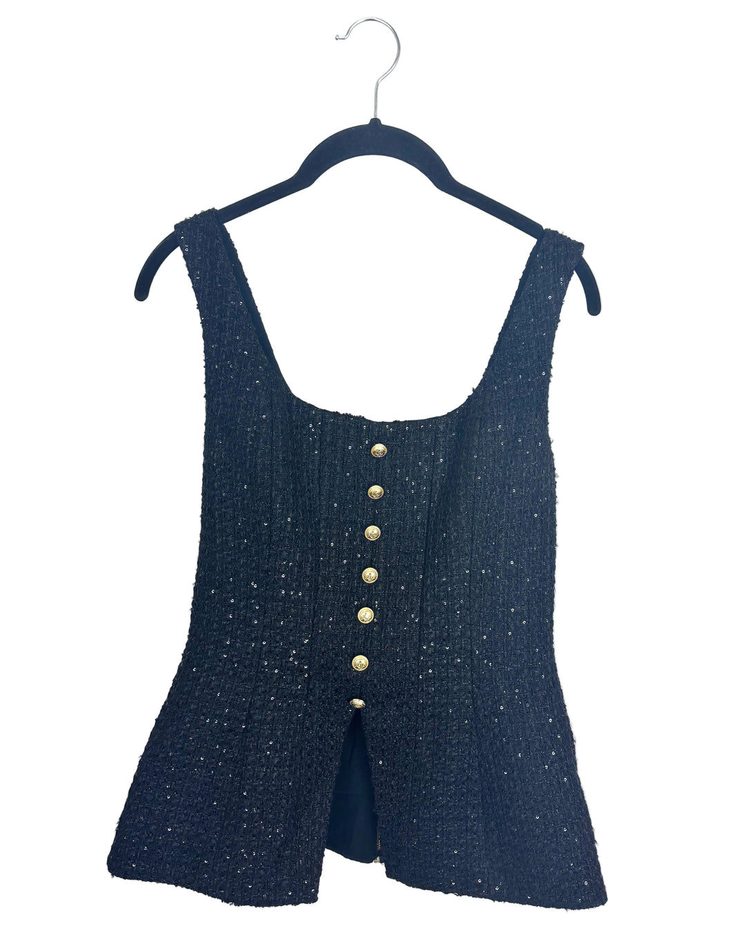 Black Tweed Top with Buttons- Size 2/4