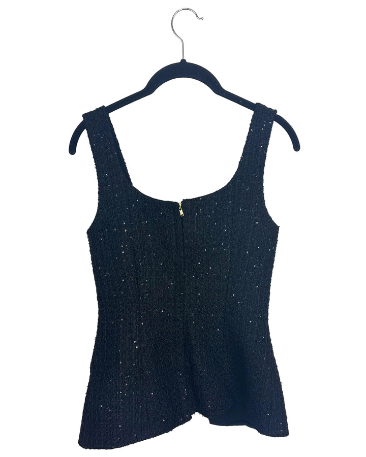Black Tweed Top with Buttons- Size 2/4