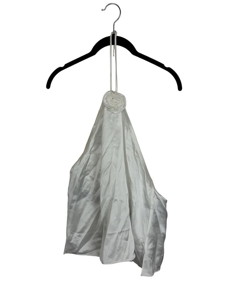 White Halter Top with Rose- Size 8/10 and 10/12