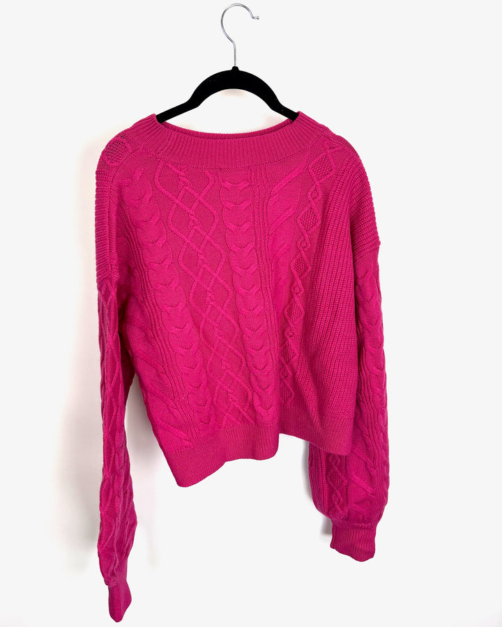 Bright Pink Cable Knit Sweater - Size 6/8