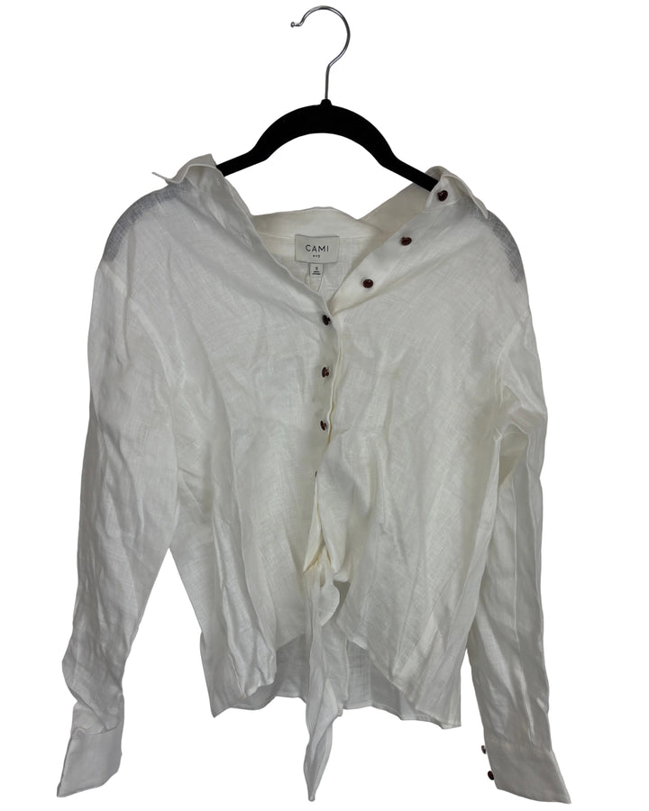White Linen Button Up Tie Top- Size 0/2