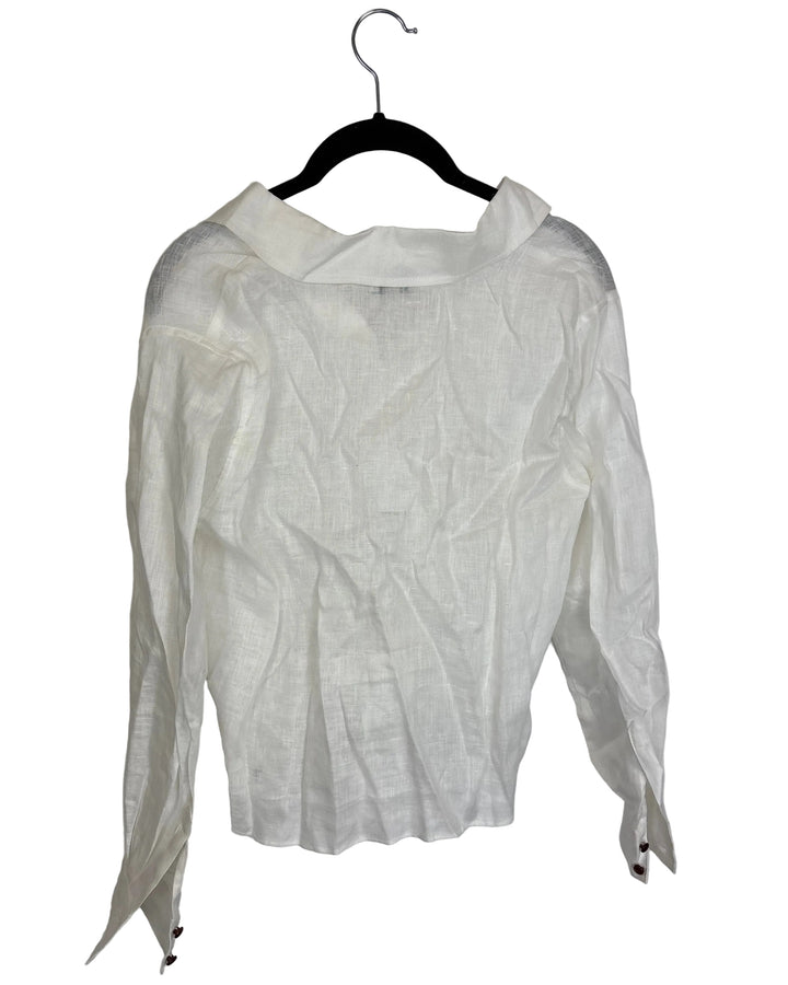 White Linen Button Up Tie Top- Size 0/2