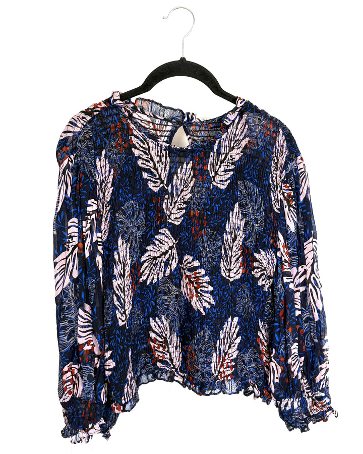 Navy and Feather Printed Blouse - Size 4/6