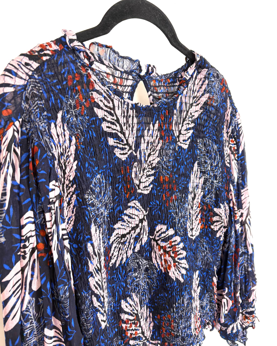 Navy and Feather Printed Blouse - Size 4/6