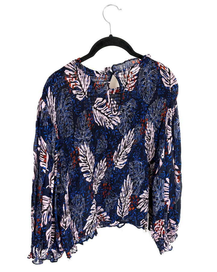Navy and Feather Printed Blouse - Size 4/6
