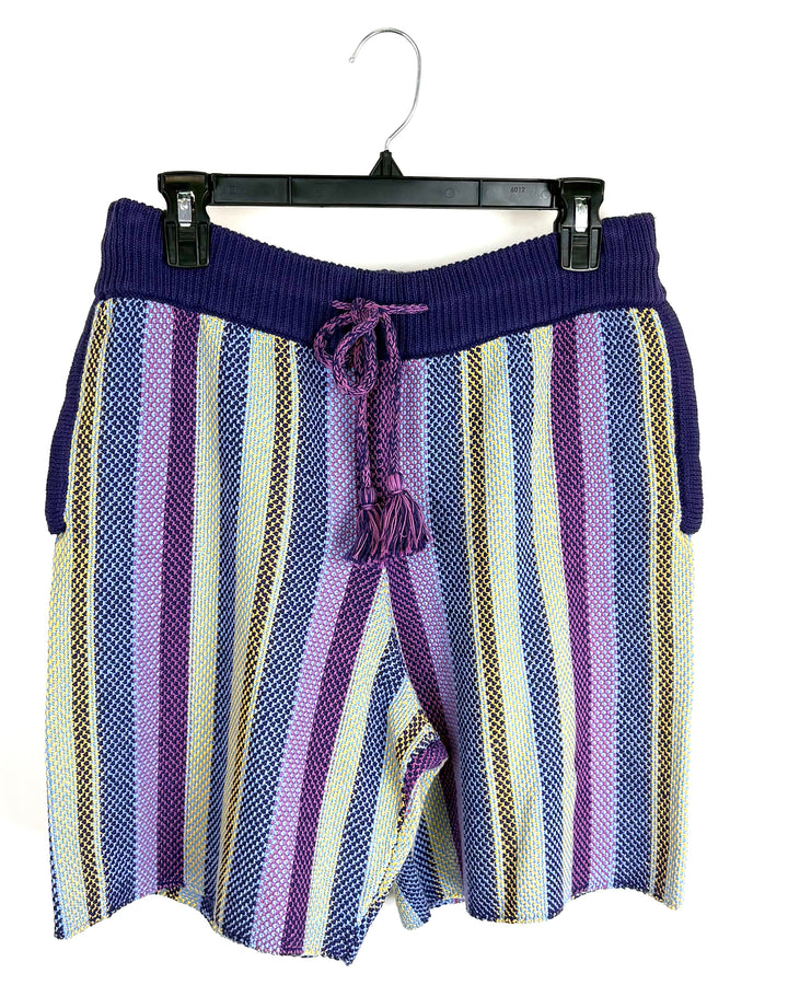 Purple and Yellow Knit Stripe Shorts - Size 6/8